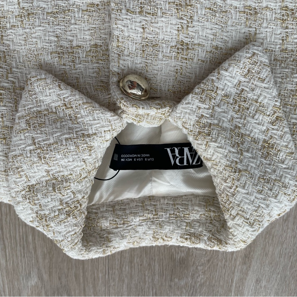 Zara Tweed Jacket Gold Ivory Size Small - Picture 2 of 10